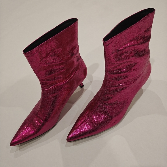 SUPER SPARKLY METALLIC BOOTS * KITTEN HEEL * HOT MAGENTA PINK * WOMEN'S 11 - Picture 3 of 4